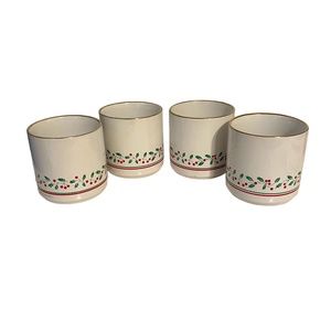 Vintage 1987 Arby's Gold Rim Christmas Holly Hot Cocoa‎ Coffee Mugs Set of 4